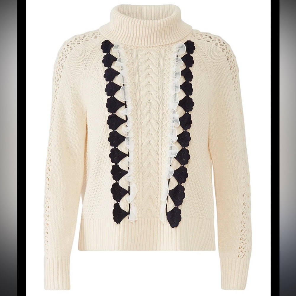 J. Crew Embellished Ruffle Front Cable Knit Turtleneck Sweater Size XS
